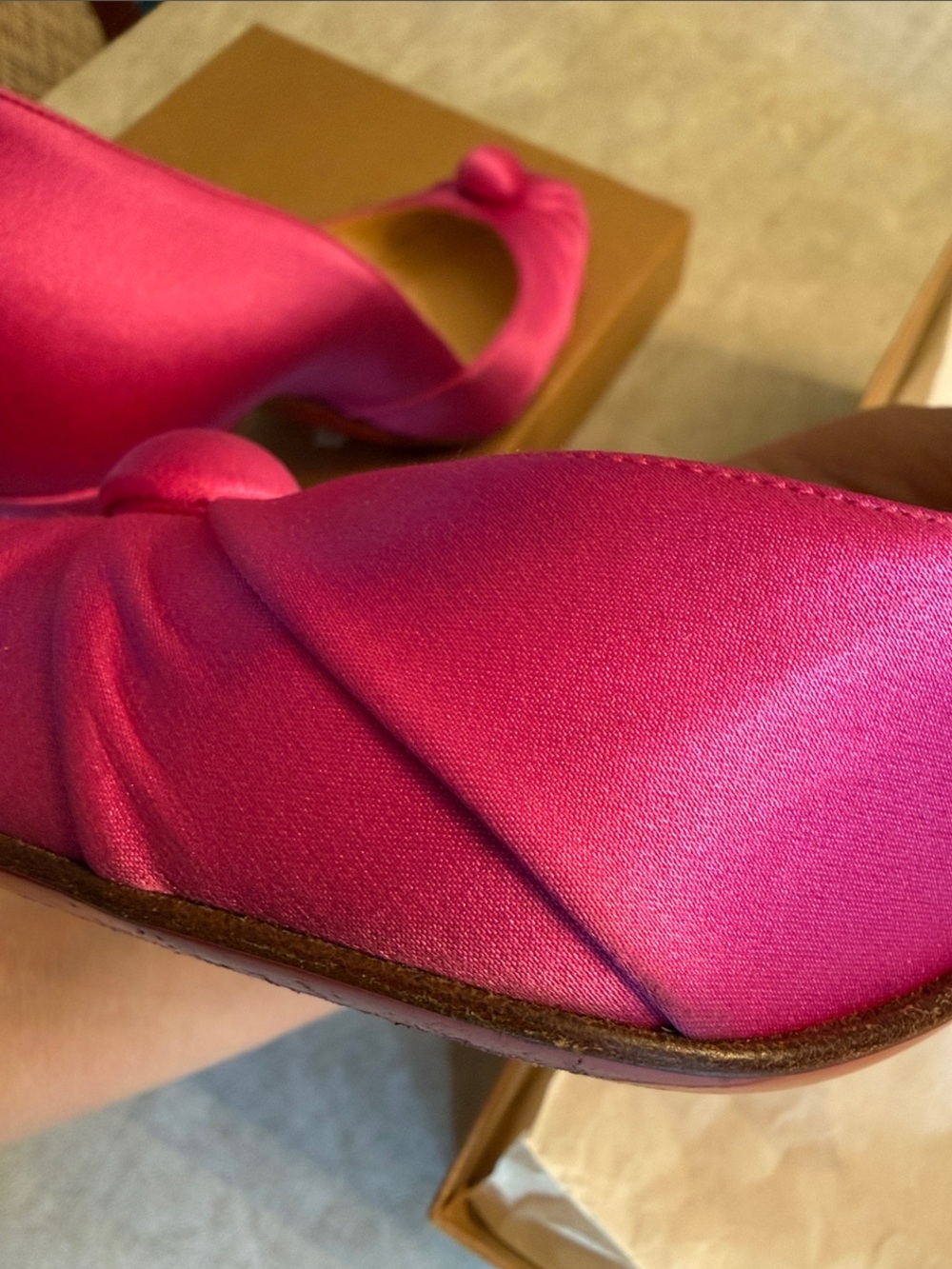 Christian Louboutin Fuchsia Satin Ruched Peep-Toe Pumps - Picture 8 of 8